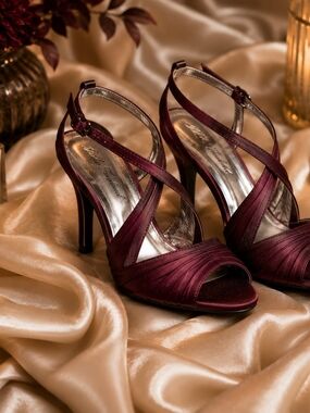 Lulu Townsend Burgundy Satin Strappy High-Heel Sandals